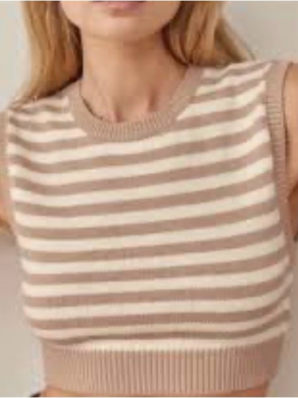 Reformation Striped Cropped Sweater Vest XL Tan Cream Organic Cotton Coastal
